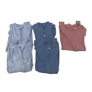 (5) Burt's Bees Baby Organic Cotton Striped 1- Piece Sleep 'N Play 0-3M & 3-6M